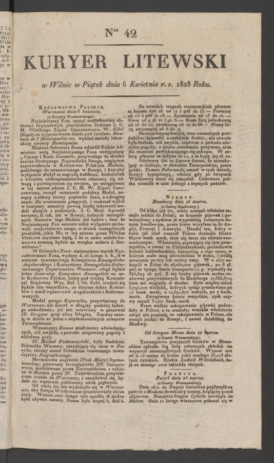 Kuryer Litewski. 1828, numer 42