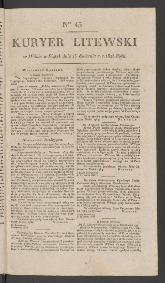 Kuryer Litewski. 1828, numer 45