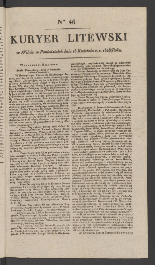 Kuryer Litewski. 1828, numer 46