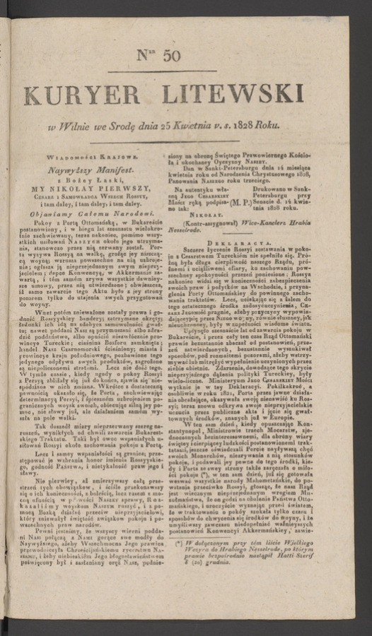 Kuryer Litewski. 1828, numer 50