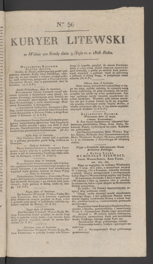 Kuryer Litewski. 1828, numer 56