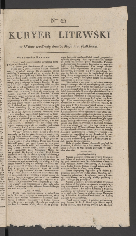 Kuryer Litewski. 1828, numer 65