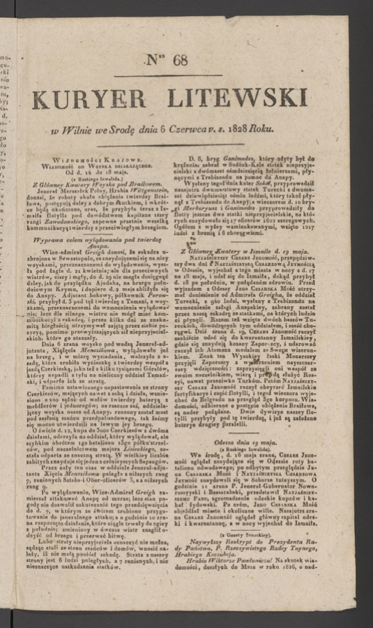 Kuryer Litewski. 1828, numer 68