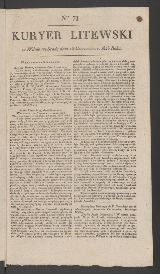 Kuryer Litewski. 1828, numer 71