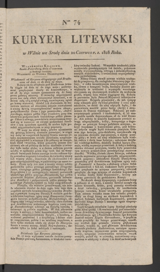 Kuryer Litewski. 1828, numer 74