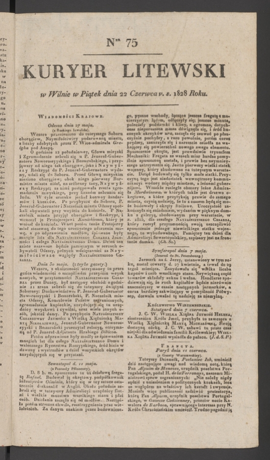 Kuryer Litewski. 1828, numer 75