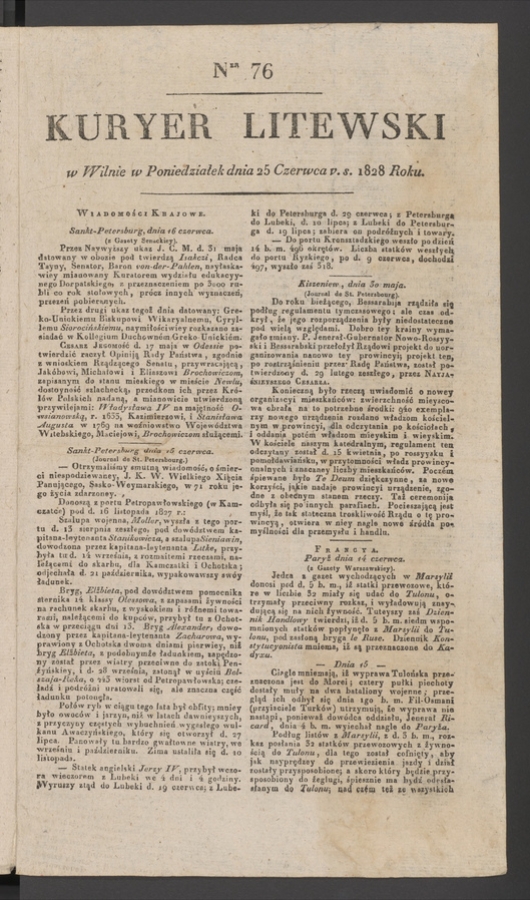 Kuryer Litewski. 1828, numer 76