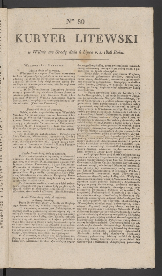 Kuryer Litewski. 1828, numer 80