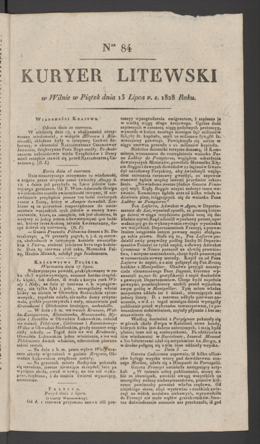 Kuryer Litewski. 1828, numer 84