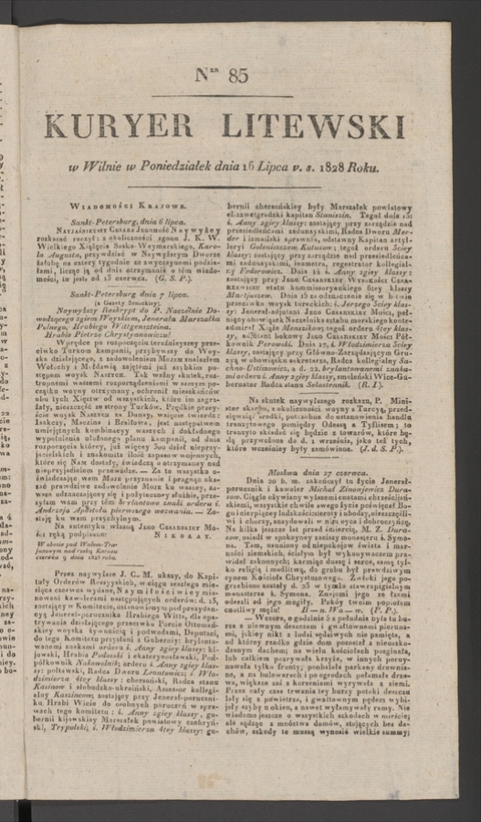 Kuryer Litewski. 1828, numer 85