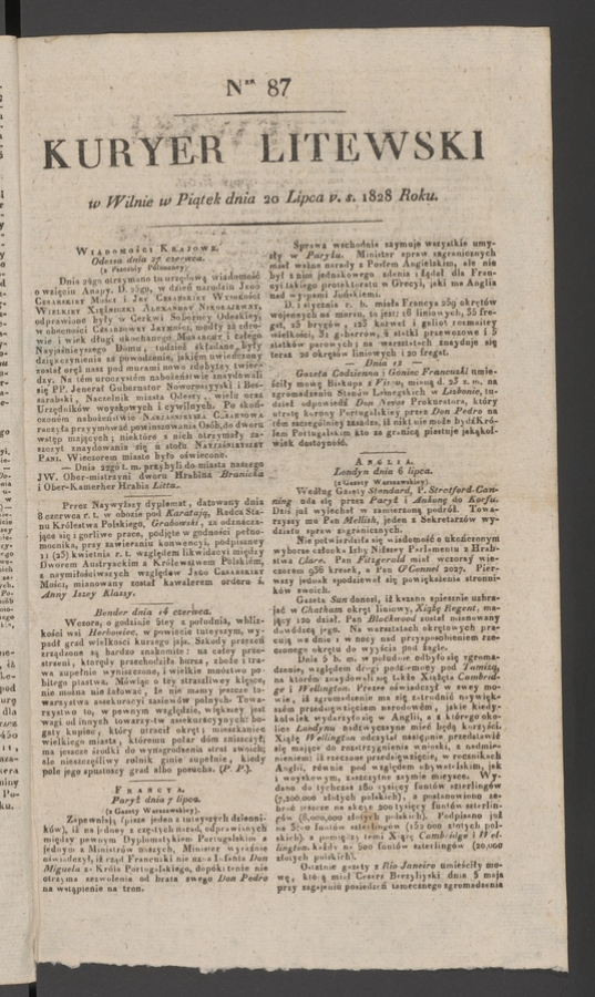 Kuryer Litewski. 1828, numer 87