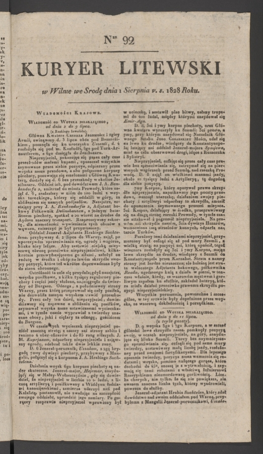 Kuryer Litewski. 1828, numer 92