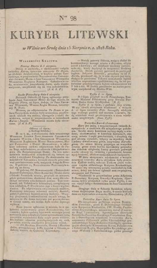 Kuryer Litewski. 1828, numer 98