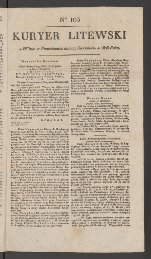 Kuryer Litewski. 1828, numer 103