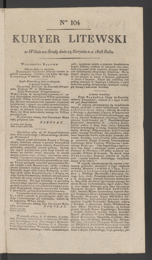 Kuryer Litewski. 1828, numer 104