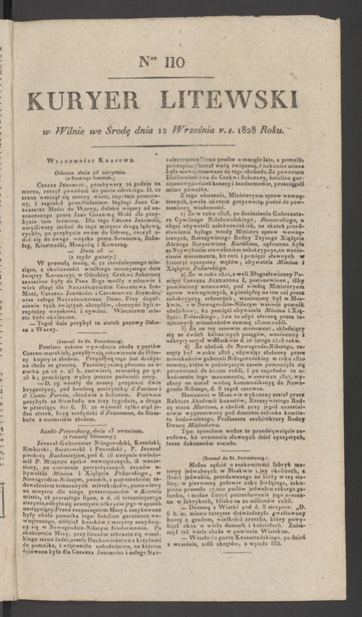 Kuryer Litewski. 1828, numer 110