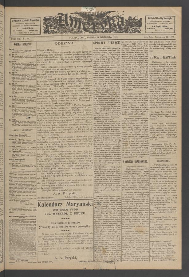 Ameryka. Tom 12, 1898, numer 39