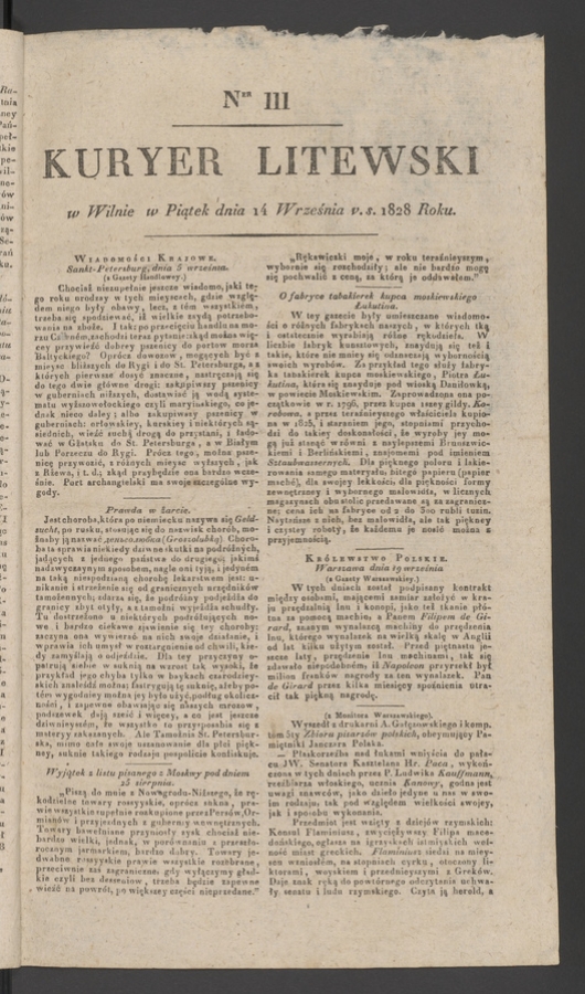 Kuryer Litewski. 1828, numer 111