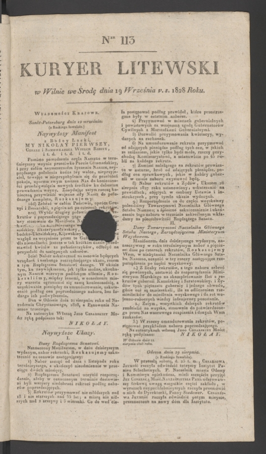 Kuryer Litewski. 1828, numer 113