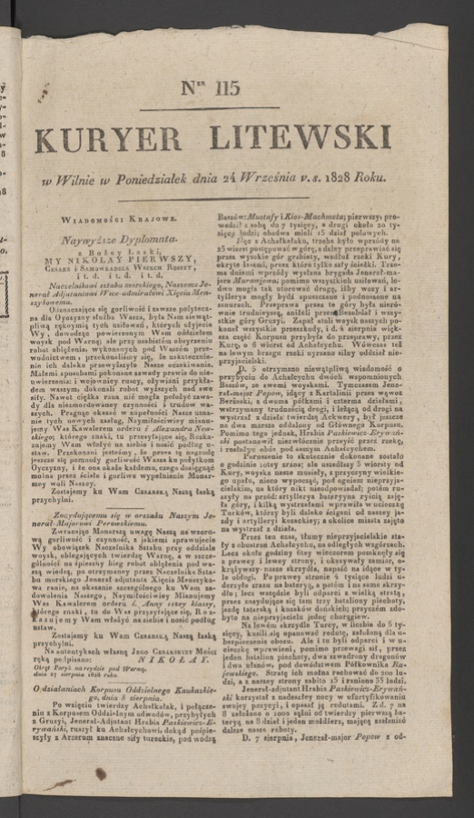 Kuryer Litewski. 1828, numer 115