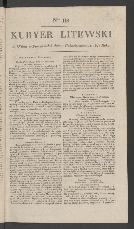 Kuryer Litewski. 1828, numer 118