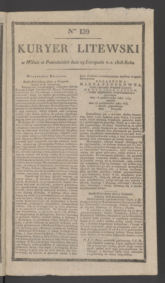 Kuryer Litewski. 1828, numer 139