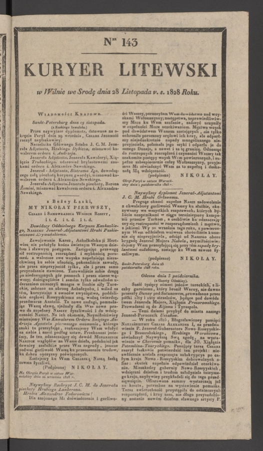 Kuryer Litewski. 1828, numer 143
