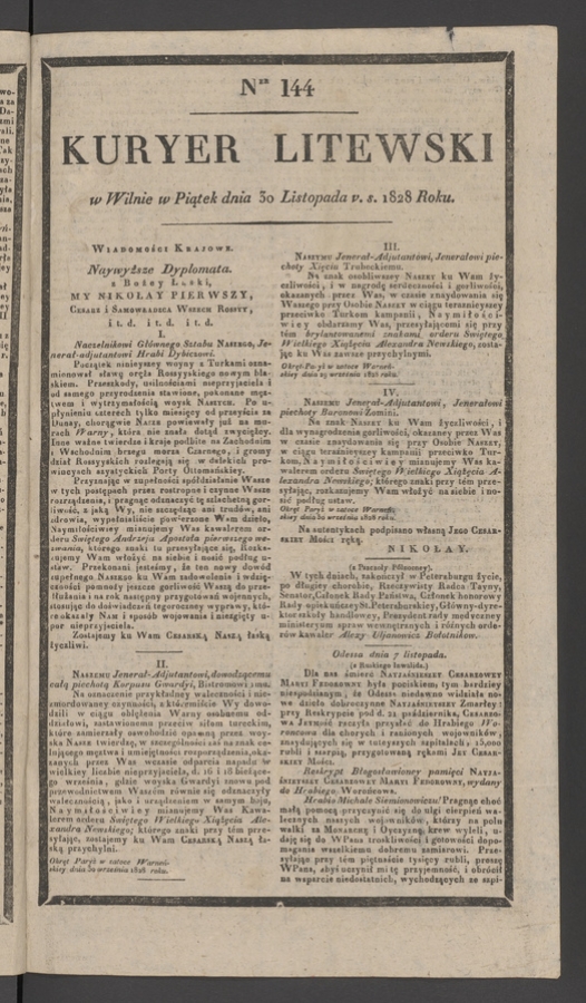 Kuryer Litewski. 1828, numer 144