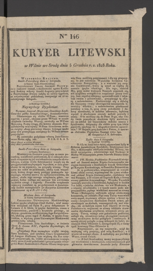 Kuryer Litewski. 1828, numer 146