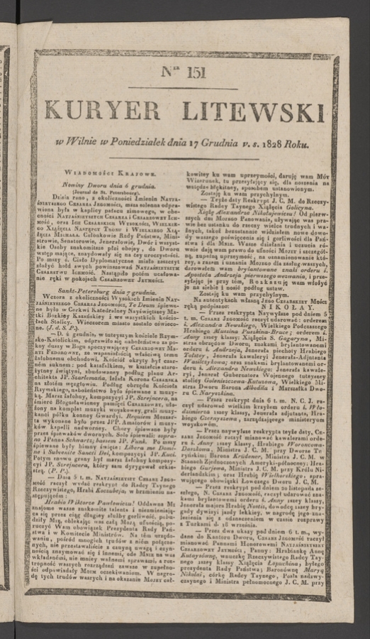 Kuryer Litewski. 1828, numer 151