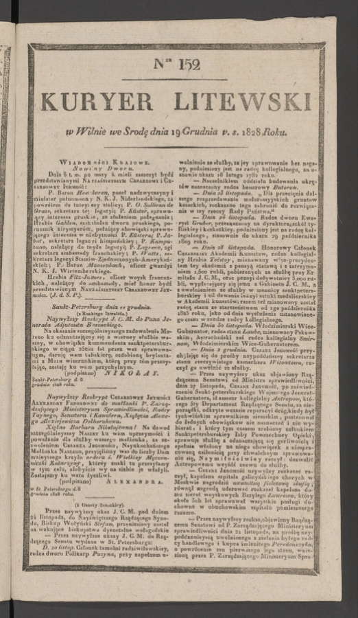 Kuryer Litewski. 1828, numer 152