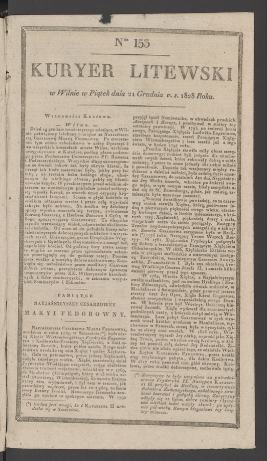 Kuryer Litewski. 1828, numer 153