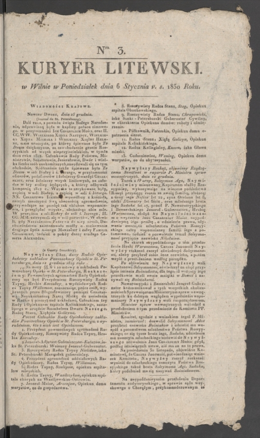 Kuryer Litewski. 1830, numer 3