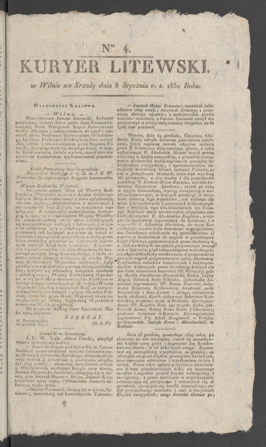 Kuryer Litewski. 1830, numer 4