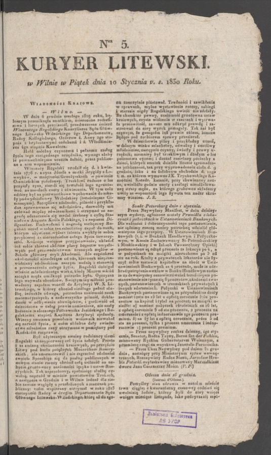 Kuryer Litewski. 1830, numer 5