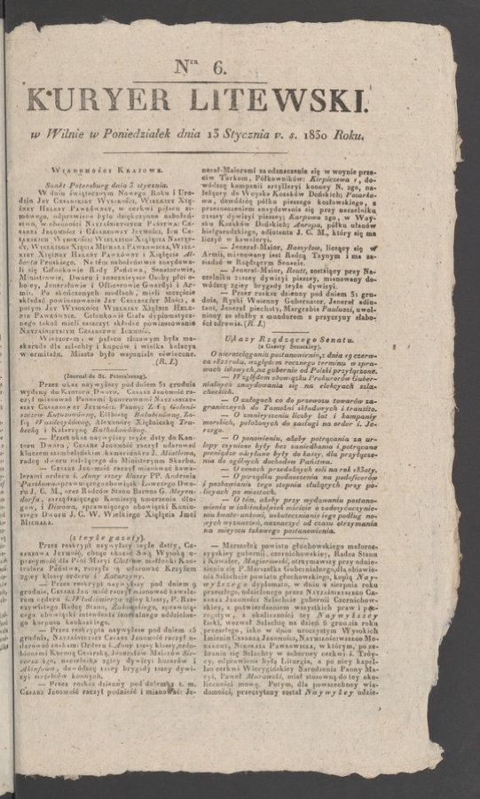 Kuryer Litewski. 1830, numer 6