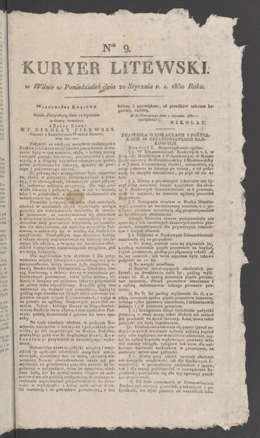 Kuryer Litewski. 1830, numer 9