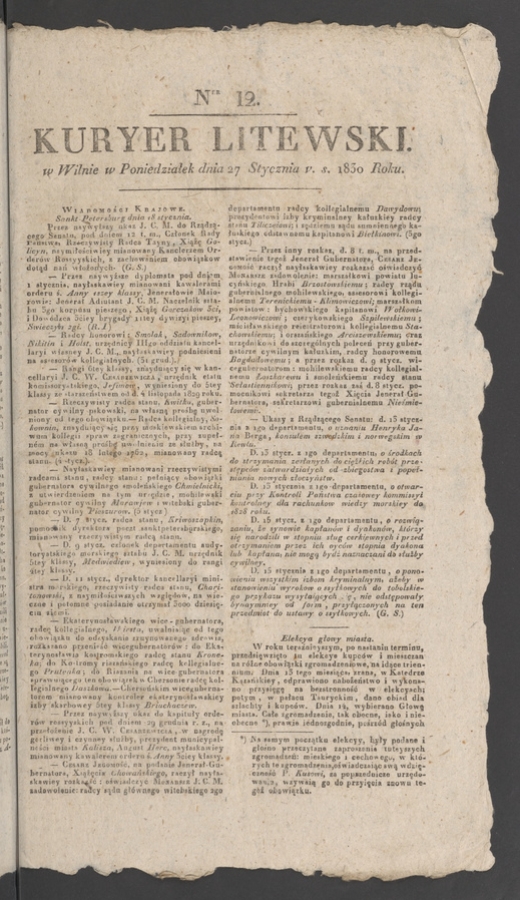 Kuryer Litewski. 1830, numer 12