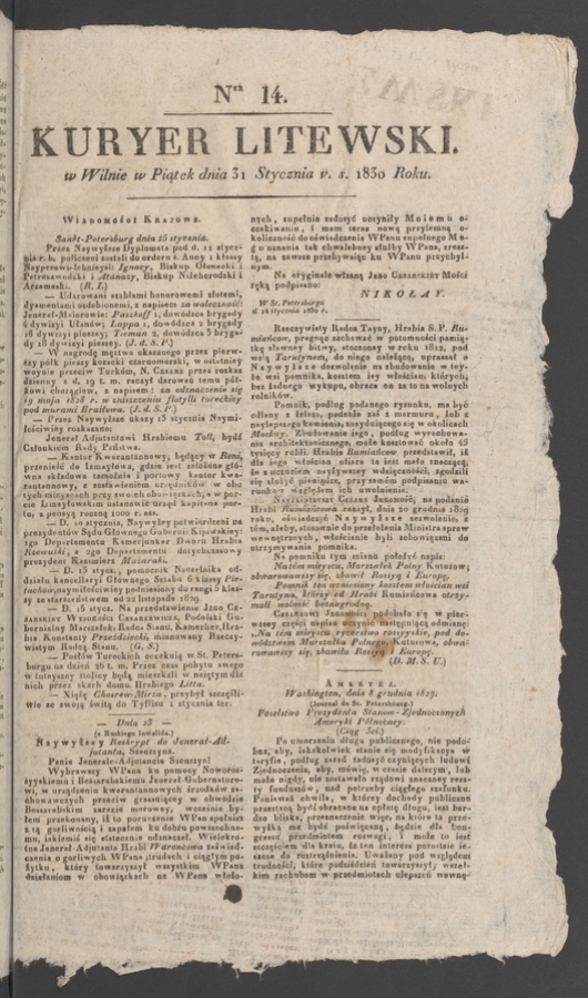 Kuryer Litewski. 1830, numer 14