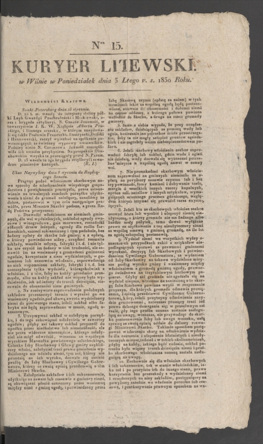 Kuryer Litewski. 1830, numer 15