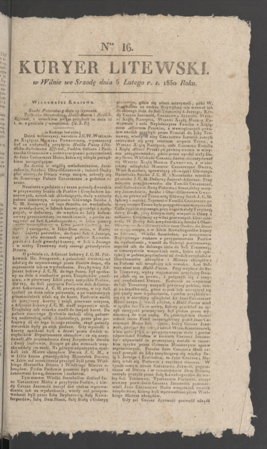 Kuryer Litewski. 1830, numer 16