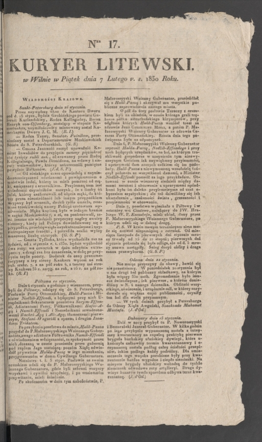 Kuryer Litewski. 1830, numer 17