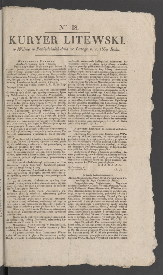 Kuryer Litewski. 1830, numer 18
