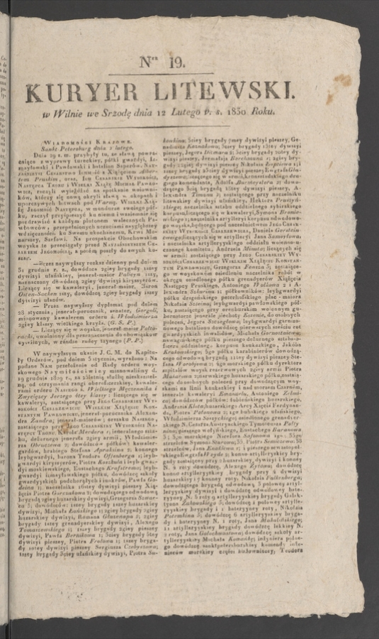 Kuryer Litewski. 1830, numer 19
