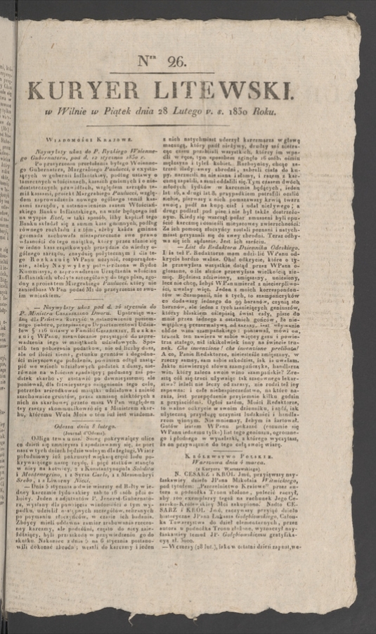 Kuryer Litewski. 1830, numer 26