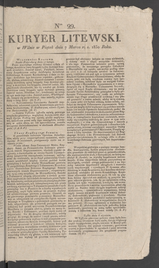Kuryer Litewski. 1830, numer 29