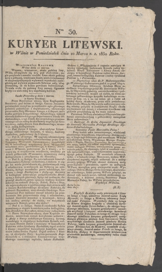 Kuryer Litewski. 1830, numer 30
