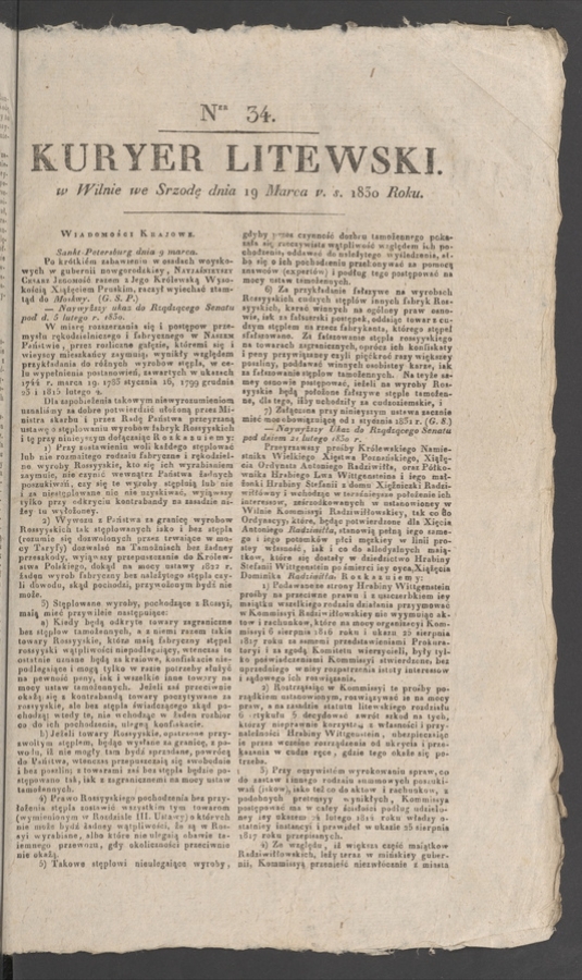 Kuryer Litewski. 1830, numer 34