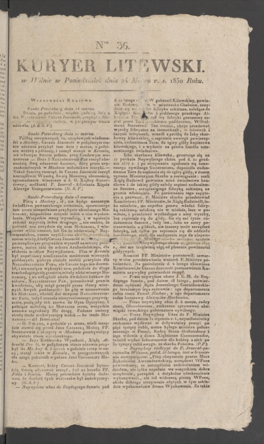Kuryer Litewski. 1830, numer 36