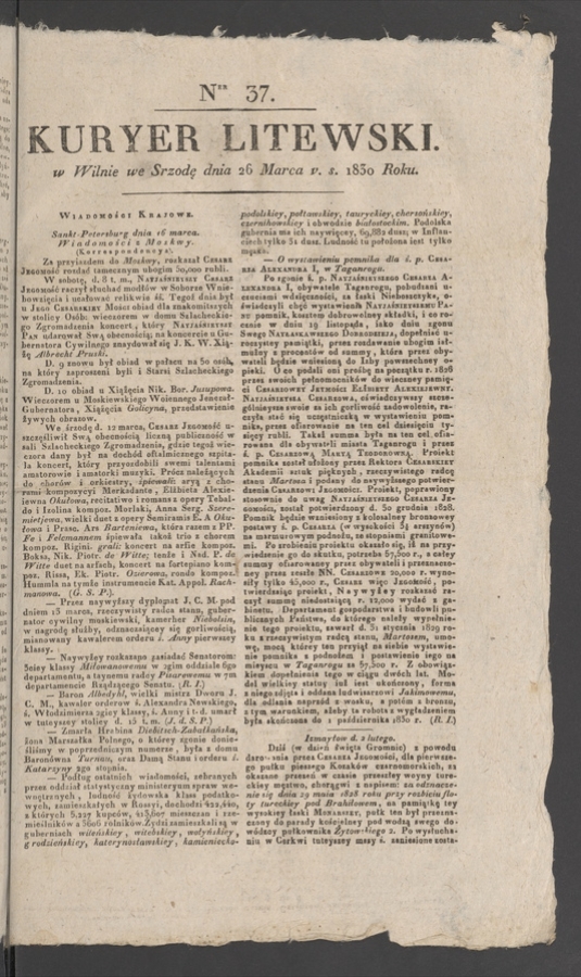 Kuryer Litewski. 1830, numer 37